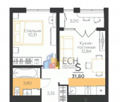 1-комн, 31 кв м, этаж 3/6 пос. Молодежный, д. 10