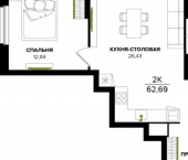 2-комн, 63 кв м, этаж 6/25 Тула, Восточный обвод