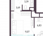 1-комн, 28 кв м, этаж 2/10 ул Пряничная, 7