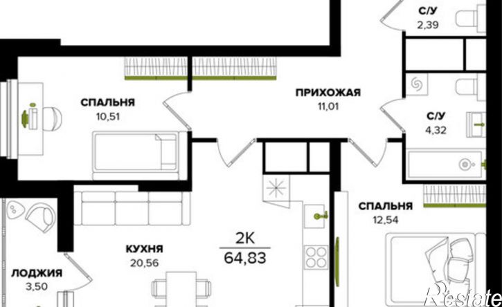 2-комн квартира в новом доме Тула